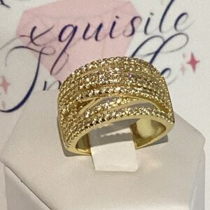 💛18k Gold Wide Band Micro Pave Cz Diamond Crisscross stacked Diamond Ring